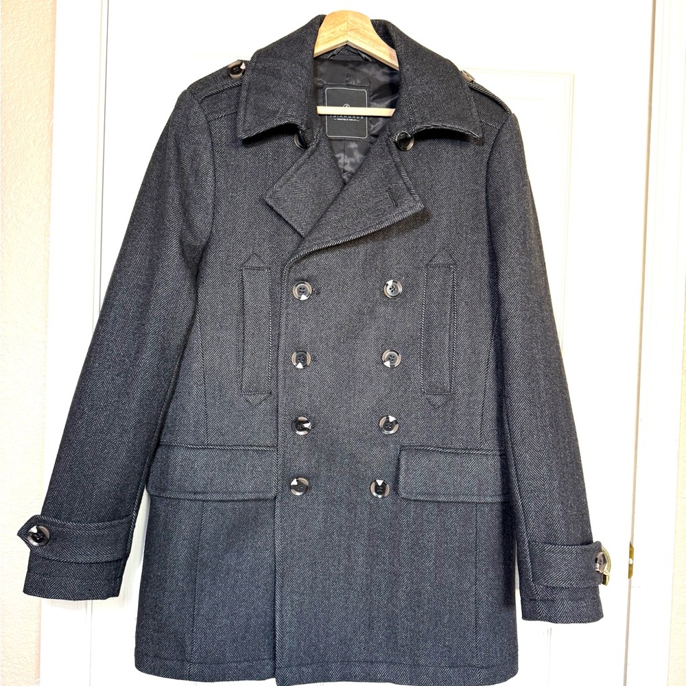 7 Diamonds Men’s Double-breasted Tweed Peacoat Wool Heavy Glasgow JKT7088 Gray M